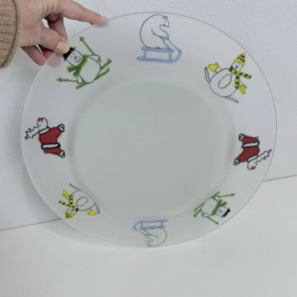 Vintage Dartington Designs Frosted Glass Holiday Winter Christmas Platter 80s